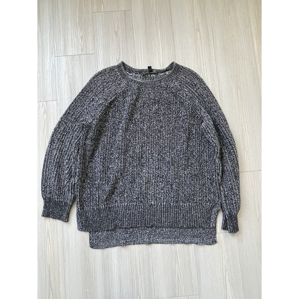Ellen Tracy Women's Cotton Blend Marbled Black White Rollneck Sweater Size L